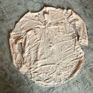 Free People Peach Gauze Frayed Hem Blouse